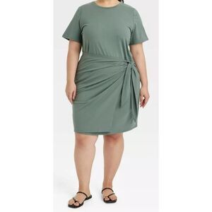 COPY - A New Day Short Sleeve Mini T-Shirt Wrap Dress Jersey Green Womens Size …